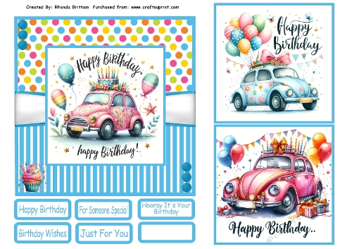 Birthday Cars Card Front 6x6