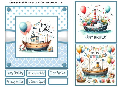 Birthday Boats Card Front 6x6