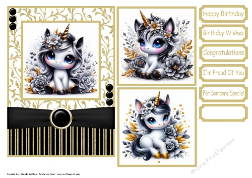Black and Gold Unicorn Card Front 5x7