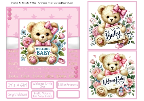 Welcome Baby Girl Card Front 6x6