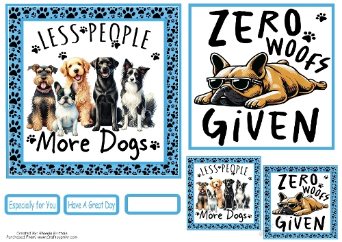 Less People More Dogs Card Front & Matching Gift Tags