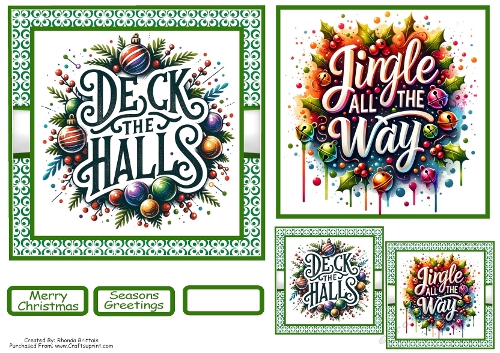 Deck the Halls Card front with matching Gift tags
