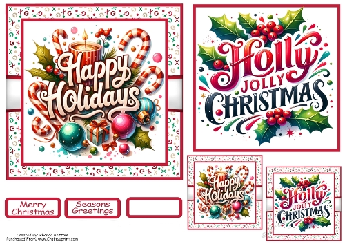 Happy Holidays Card front with matching Gift tags