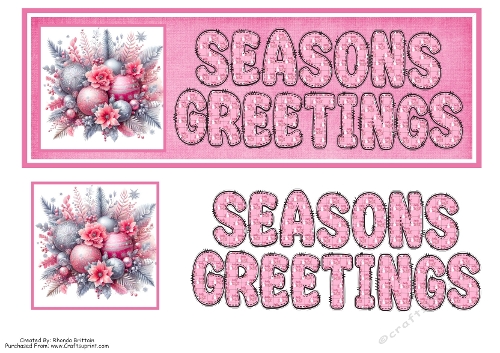 Seasons Greetings Pink Baubles DL Card Front