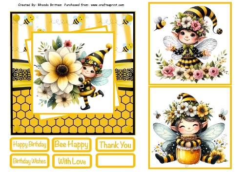 Elsie Elf Bee Card Front 6x6