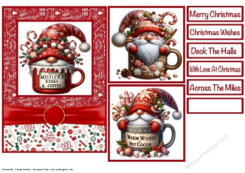 Christmas Gnomes in a Cup Card Front 5x7