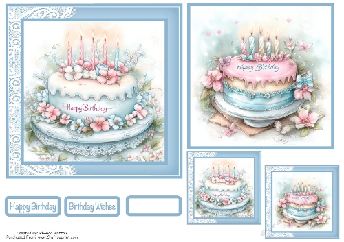Cake Time Card Front With Matching Gift Tags 6x6