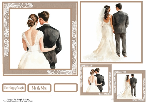 Bride & Groom Card Front With Matching Gift Tags 6x6