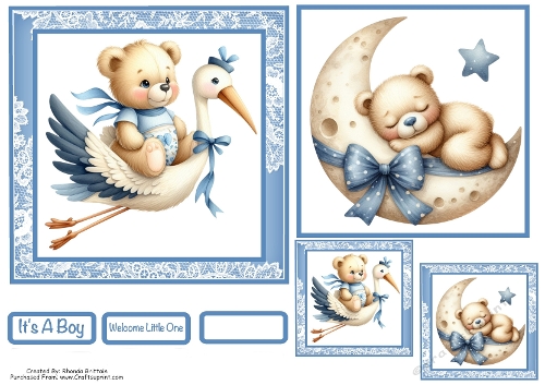 Its A Boy Card Front With Matching Gift Tags 6x6
