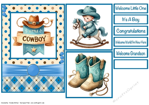 Welcome Little Cowboy Card Front 5x7