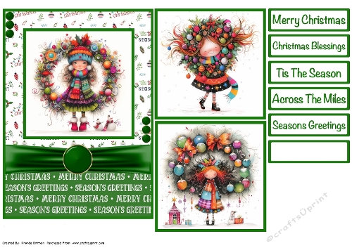 Christmas Wreath Girl Card Front 5x7