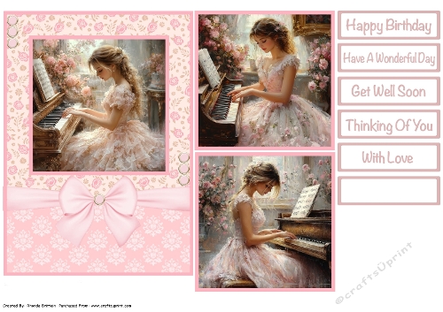 Lady Playing Piano Card Front 5x7