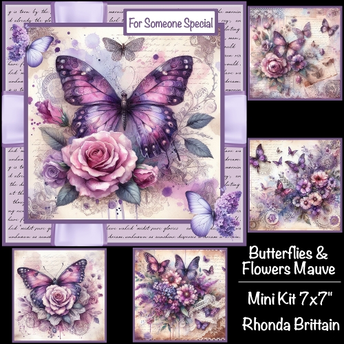Butterflies & Flowers Mauve Mini Kit 7x7