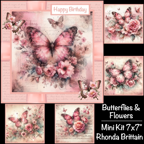 Butterflies & Flowers Pink Mini Kit 7x7