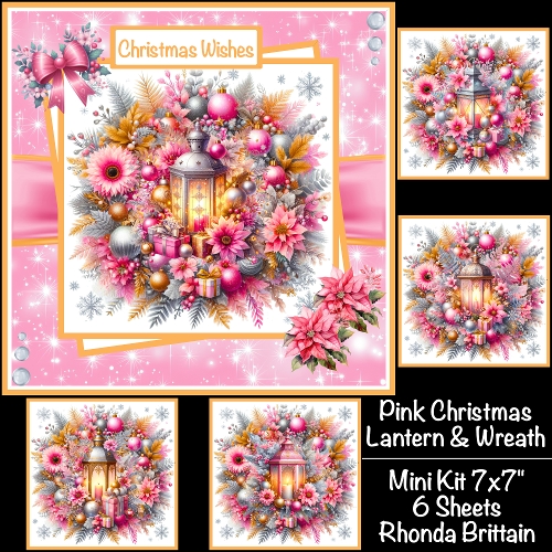 Pink Christmas Lantern & Wreath Mini Kit 7x7