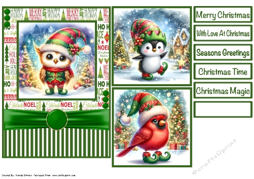 Christmas Animal Elfs #2 Card Front 5x7