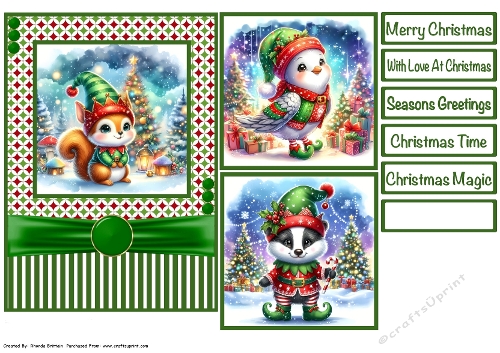 Christmas Animal Elfs #3 Card Front 5x7