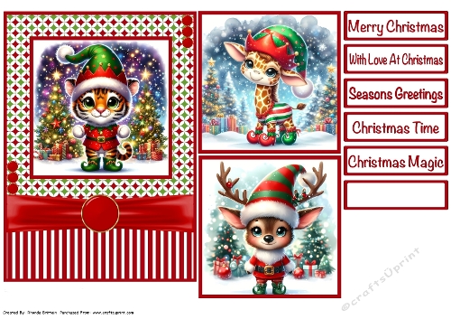 Christmas Animal Elfs #4 Card Front 5x7