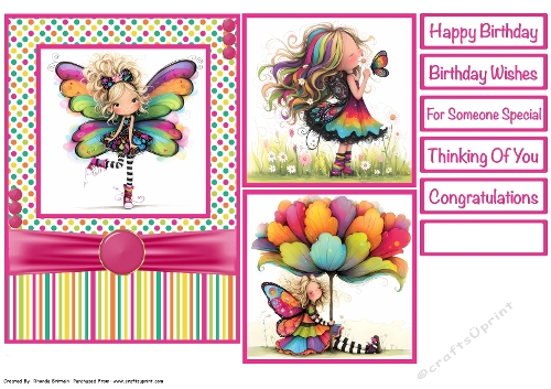 Quirky Butterfly Girl Card Front 5x7
