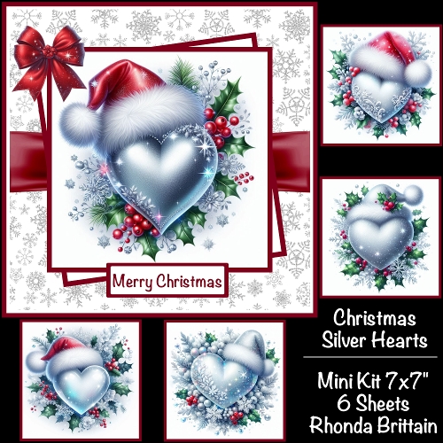 Christmas Silver Hearts Mini Kit 7x7