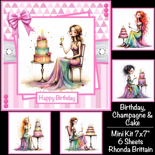 Birthday, Champagne & Cake Mini Kit 7x7