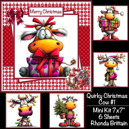 Quirky Christmas Cow #1 Mini Kit 7x7