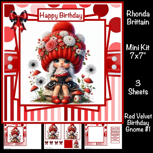Red Velvet Birthday Gnome #1 Mini Kit 7x7