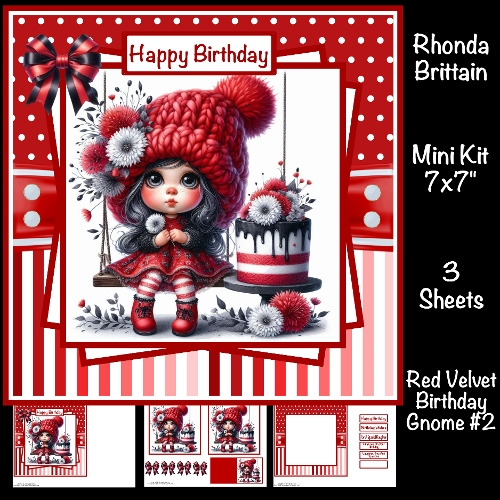 Red Velvet Birthday Gnome #2 Mini Kit 7x7