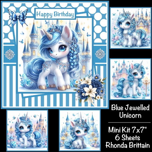 Blue Jewelled Unicorn Mini Kit 7x7