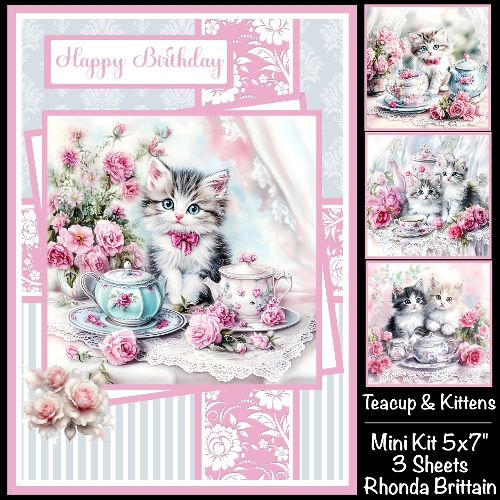 Tea Cup & Kittens Mini Kit 5x7 (3) Plus Bonus
