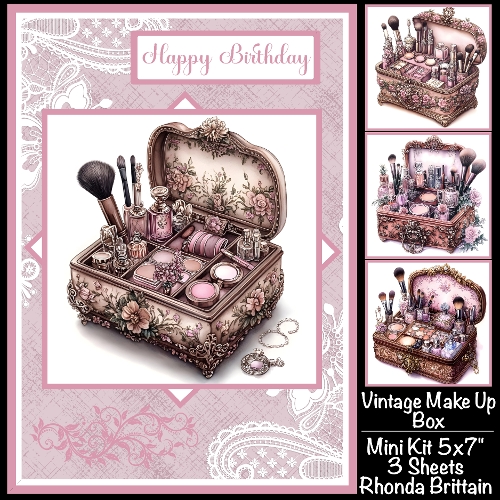 Vintage Make Up Box Mini Kit 5x7 (3) Plus Bonus 