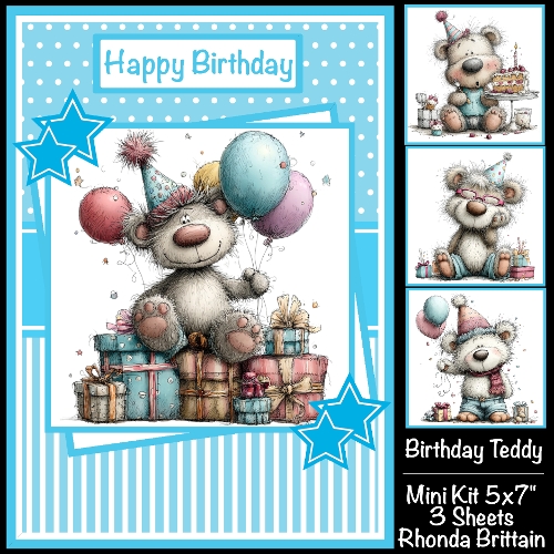 Birthday Teddy Mini Kit 5x7 (3) Plus Bonus