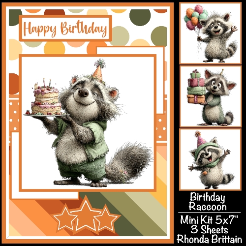 Birthday Raccoon Mini Kit 5x7 (3) Plus Bonus