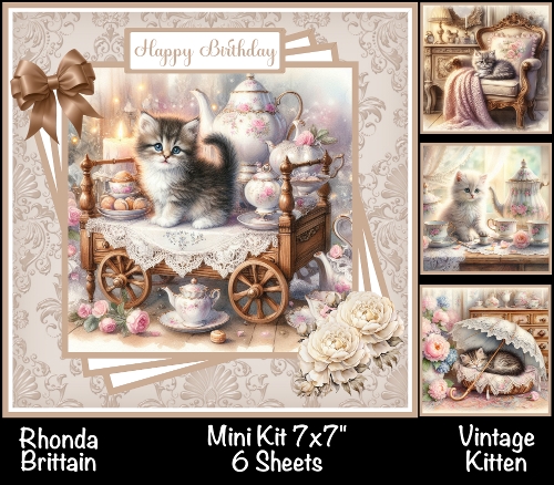 Vintage Kitten Mini Kit 7x7 (6) Plus Bonus 