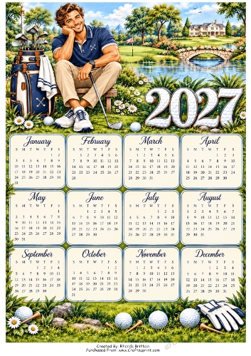 2027 Male Golfer Calendar