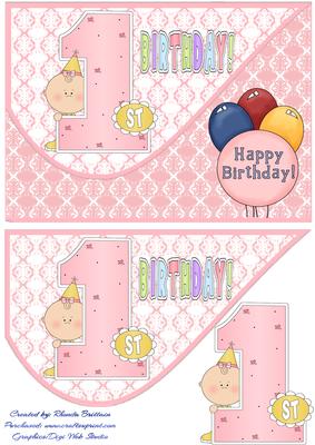 1st Birthday Girl Teardrop Card Front