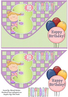 3rd Birthday Girl Tear Drop Card Front