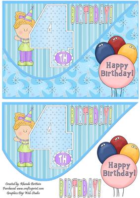 4th Birthday Girl Tear Drop Card Front