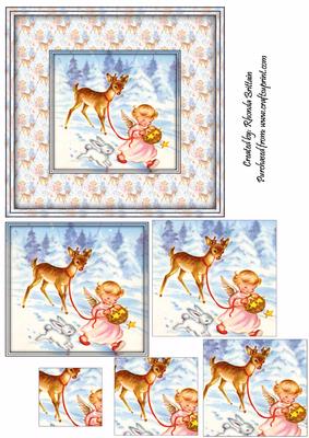 Angel Girl with Reindeer in the Snow Card Front