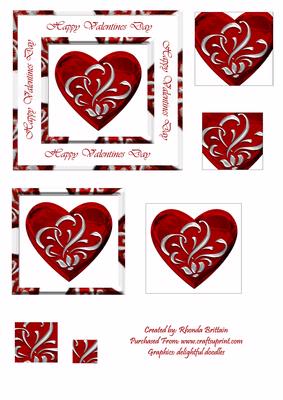 Red & Silver Heart Valentines Day Card Front