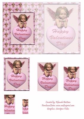 Happy Valentines Pink Cherub & Heart Foldback