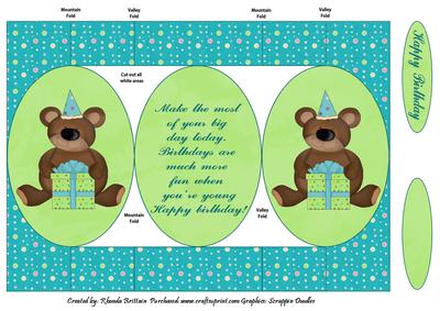 Birthday Bear Boy Tri Shutter Card