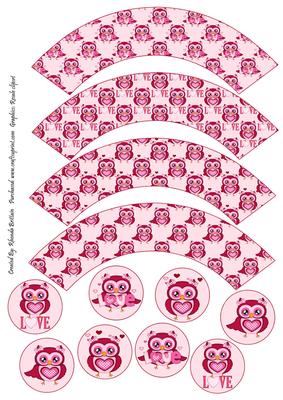 Valentine Owl Cup Cake Wrappers