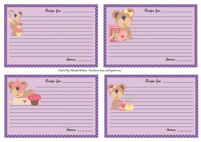 Yummy Bear Recipe Cards