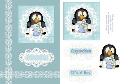 It's a Boy Baby Penguin Card Front