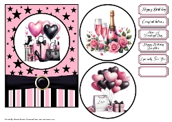 cup1374460_40 - Pink and Black Birthday Wishes Card Front 7x5