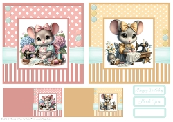 Sewing Mice Card Fronts x 2 with Folded Gift Tags