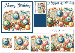 Happy Birthday Bingo Card Front with Pyramid