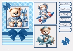 Happy 1st Birthday Teddy Bear Card Front 7x5