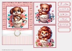 Happy Mothers Day Teacup Animals 1 Card Front 7x5